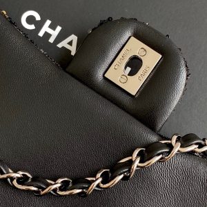 cc 25S Flap Bag 21cm Black Silver Sequin Calfskin