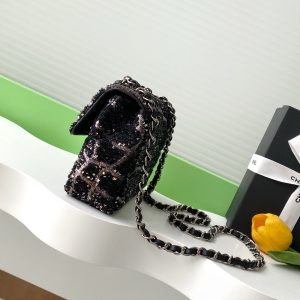 cc 25S Flap Bag 21cm Black Silver Sequin Calfskin