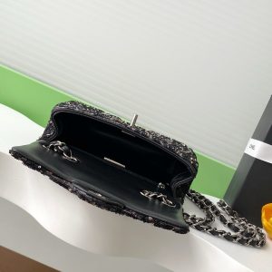 cc 25S Flap Bag 21cm Black Silver Sequin Calfskin