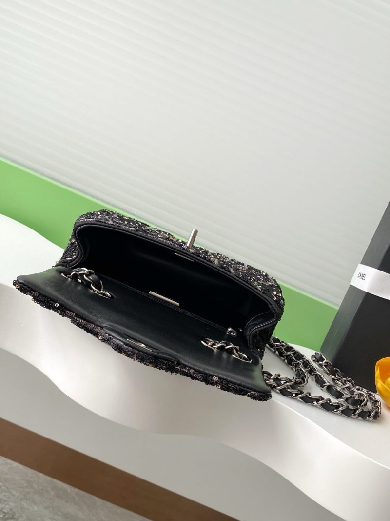 cc 25S Flap Bag 21cm Black Silver Sequin Calfskin
