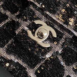 cc 25S Flap Bag 21cm Black Silver Sequin Calfskin