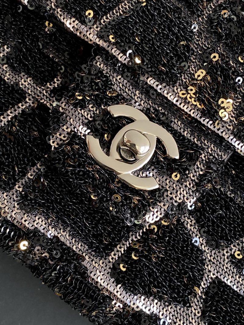 cc 25S Flap Bag 21cm Black Silver Sequin Calfskin
