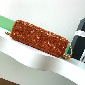 Chanel 2025 Kelly Bag 19cm Vibrant Orange Sequin Leather 319628