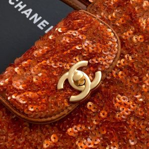 Chanel 2025 Kelly Bag 19cm Vibrant Orange Sequin Leather 319628