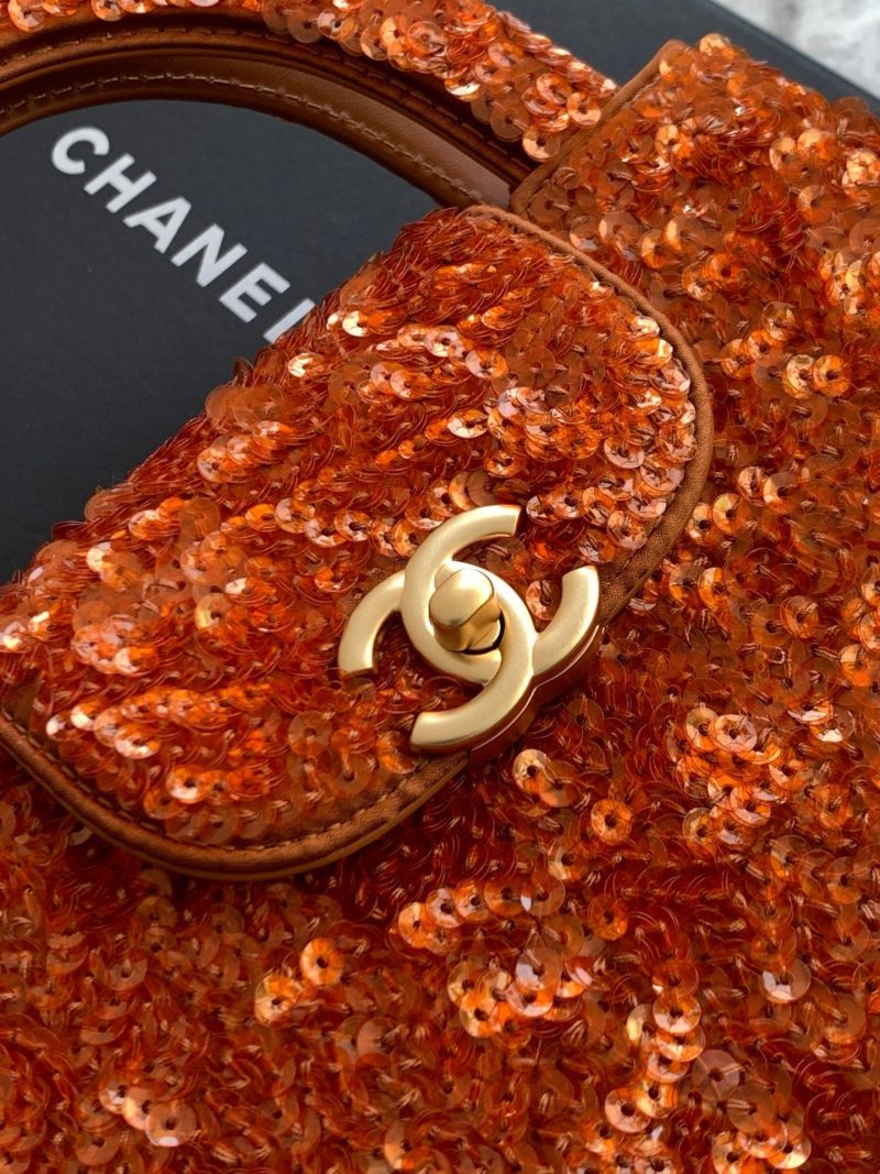 Chanel 2025 Kelly Bag 19cm Vibrant Orange Sequin Leather 319628