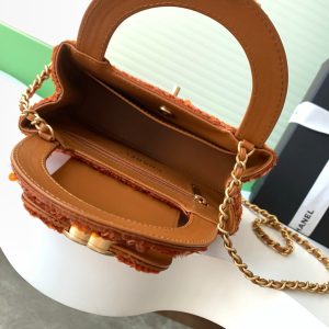 Chanel 2025 Kelly Bag 19cm Vibrant Orange Sequin Leather 319628