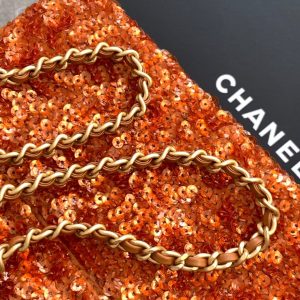 Chanel 2025 Kelly Bag 19cm Vibrant Orange Sequin Leather 319628