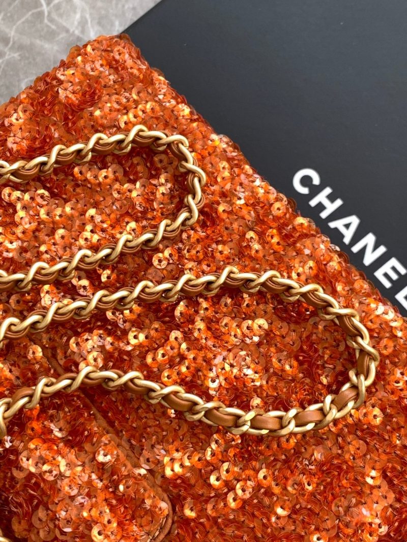 Chanel 2025 Kelly Bag 19cm Vibrant Orange Sequin Leather 319628