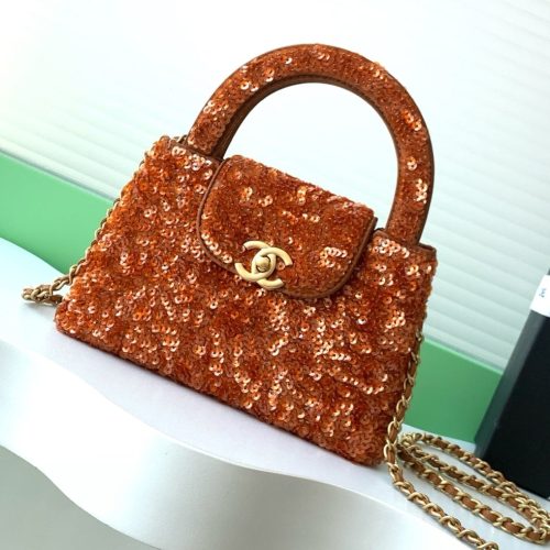 Chanel 2025 Kelly Bag 19cm Vibrant Orange Sequin Leather 319628