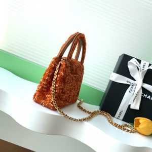 Chanel 2025 Kelly Bag 19cm Vibrant Orange Sequin Leather 319628