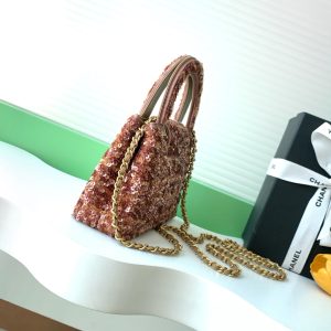Chanel 2025 Kelly Bag 19cm Pinkish-brown Sequin Leather 319629