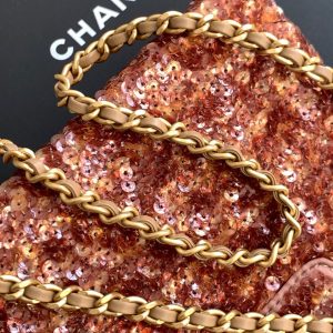 Chanel 2025 Kelly Bag 19cm Pinkish-brown Sequin Leather 319629