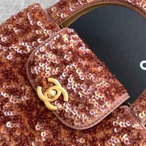 Chanel 2025 Kelly Bag 19cm Pinkish-brown Sequin Leather 319629
