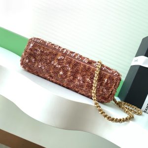 Chanel 2025 Kelly Bag 19cm Pinkish-brown Sequin Leather 319629