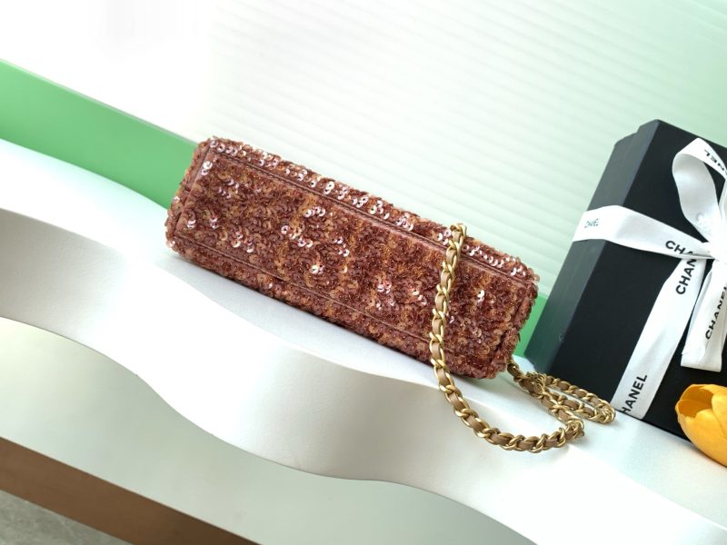 Chanel 2025 Kelly Bag 19cm Pinkish-brown Sequin Leather 319629
