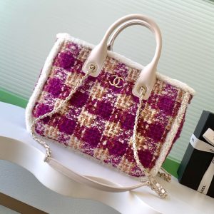 img_ecb71349_20251123_i1763881770546_5313_0_0_jpg CC 2025 Bag Pink White Tweed Fabric Leather