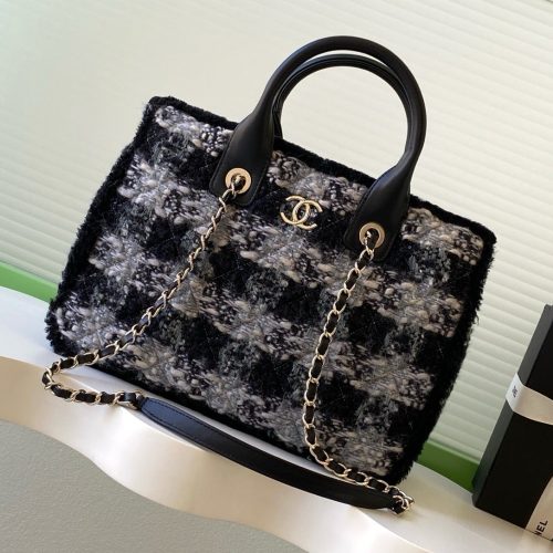 CC 2025 Bag Black Tweed Fabric Leather
