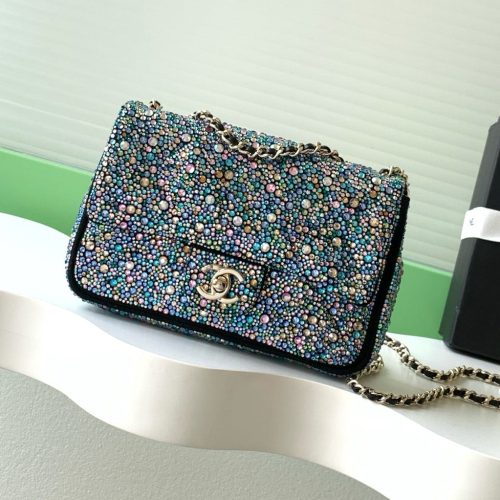 Chanel 2026 Flap Bag 21cm Blue mix Colors Sequin Leather 325283