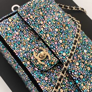 Chanel 2026 Flap Bag 21cm Blue mix Colors Sequin Leather 325283