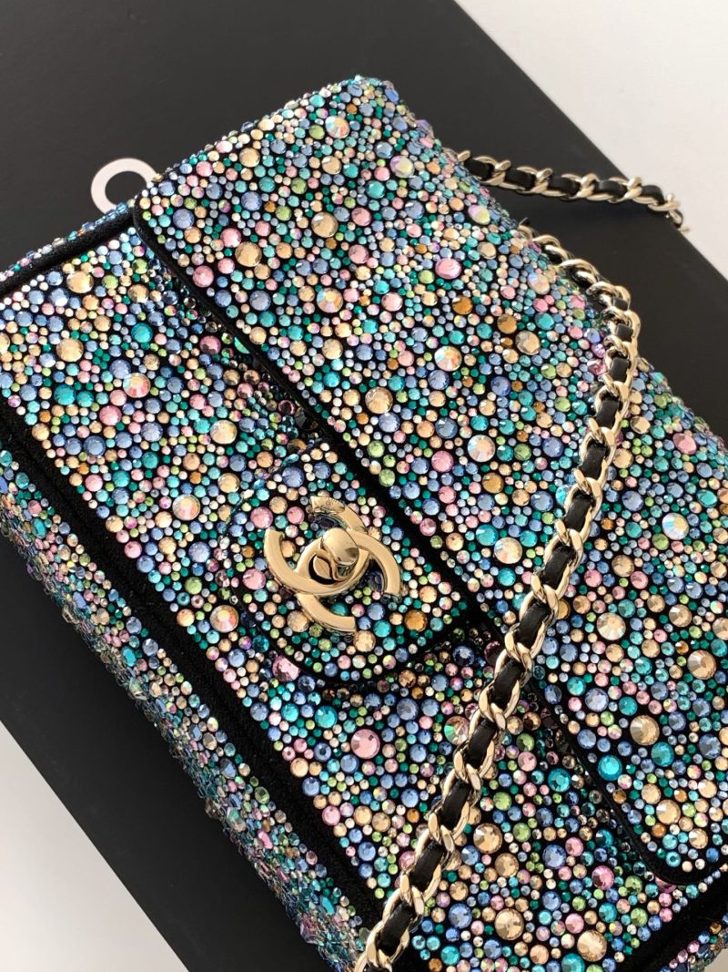 Chanel 2026 Flap Bag 21cm Blue mix Colors Sequin Leather 325283
