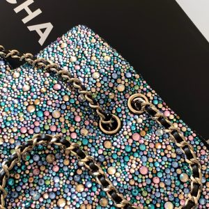 Chanel 2026 Flap Bag 21cm Blue mix Colors Sequin Leather 325283