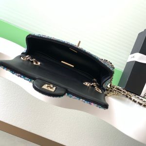 Chanel 2026 Flap Bag 21cm Blue mix Colors Sequin Leather 325283