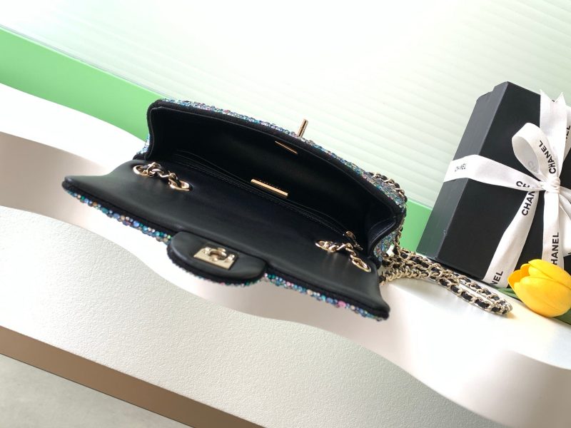 Chanel 2026 Flap Bag 21cm Blue mix Colors Sequin Leather 325283