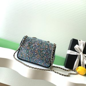 Chanel 2026 Flap Bag 21cm Blue mix Colors Sequin Leather 325283