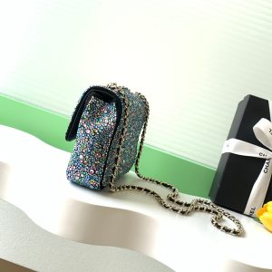 Chanel 2026 Flap Bag 21cm Blue mix Colors Sequin Leather 325283