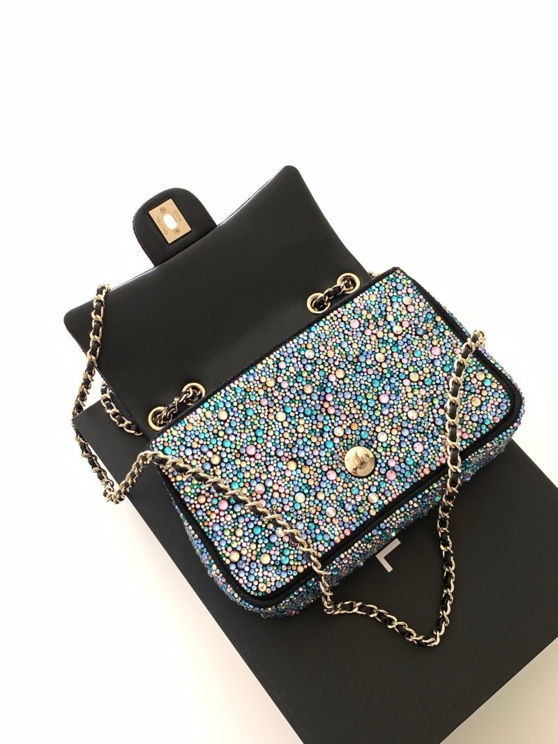 Chanel 2026 Flap Bag 21cm Blue mix Colors Sequin Leather 325283
