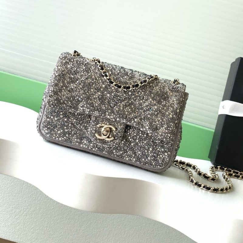 Chanel 2026 Flap Bag 21cm Silver mix Colors Sequin Leather 325282