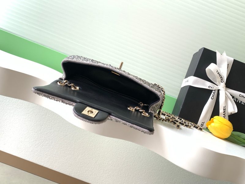 Chanel 2026 Flap Bag 21cm Silver mix Colors Sequin Leather 325282