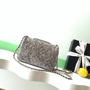 Chanel 2026 Flap Bag 21cm Silver mix Colors Sequin Leather 325282