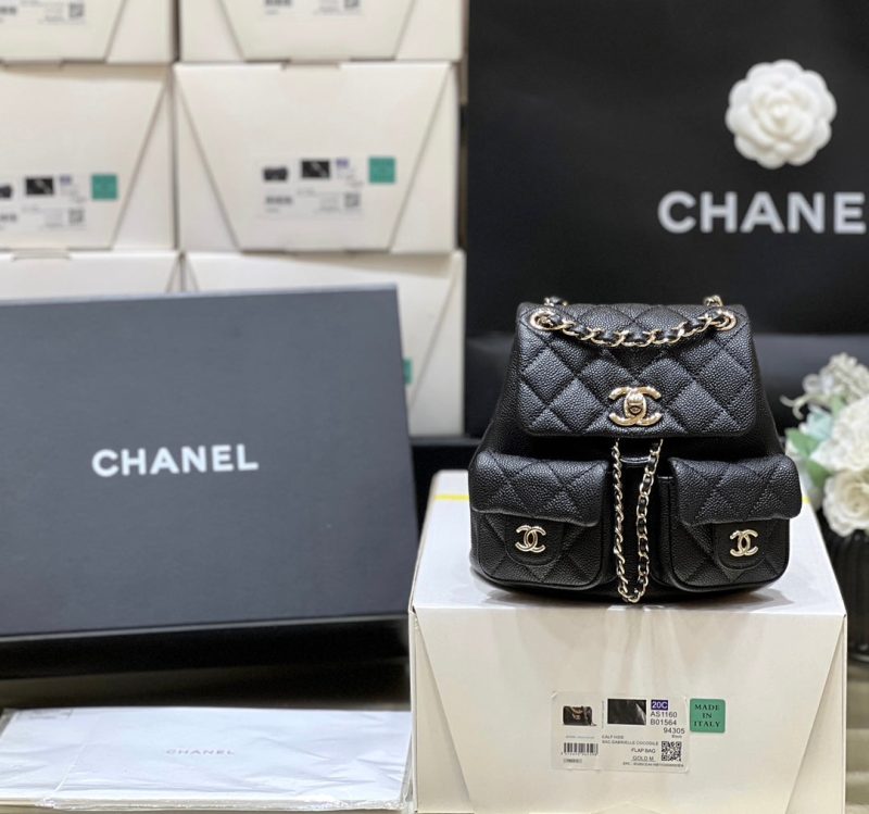 24a duma backpack black caviar leather light gold hardware