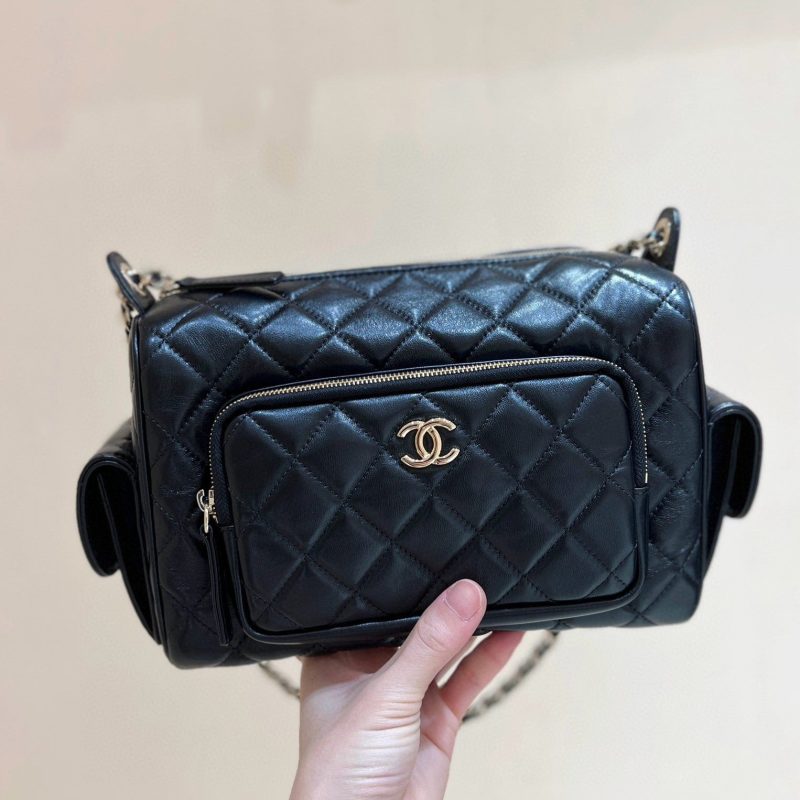Chanel 24K Special Edition Camera 24cm Bag Black Sheepskin