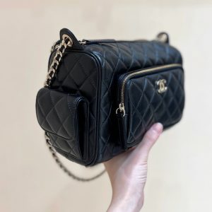 Chanel 24K Special Edition Camera 24cm Bag Black Sheepskin