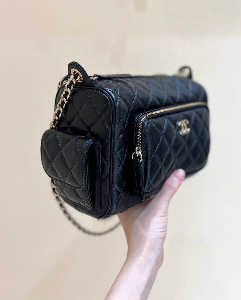 Chanel 24K Special Edition Camera 24cm Bag Black Sheepskin