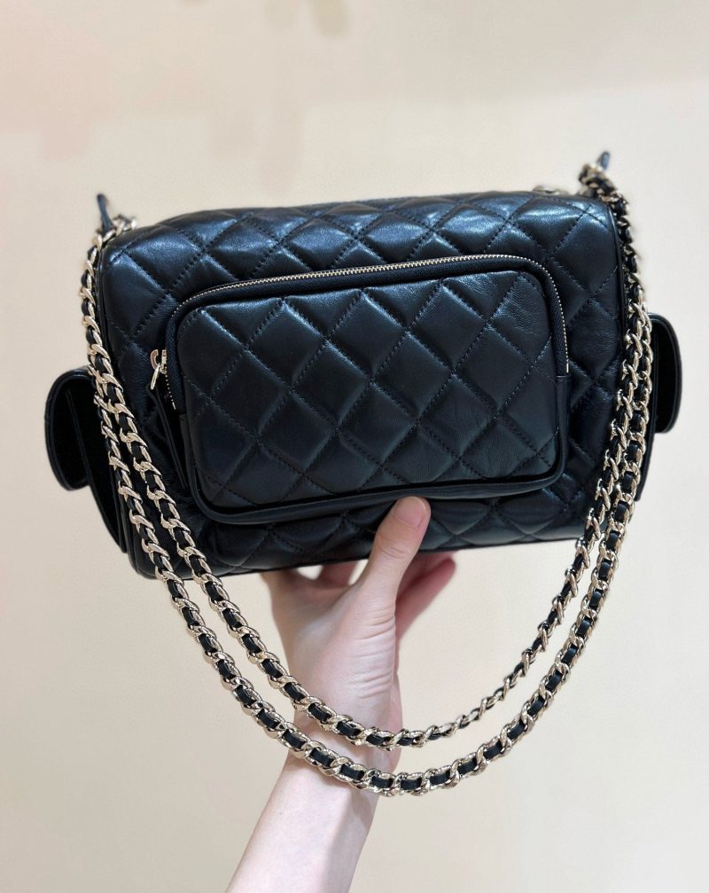 Chanel 24K Special Edition Camera 24cm Bag Black Sheepskin