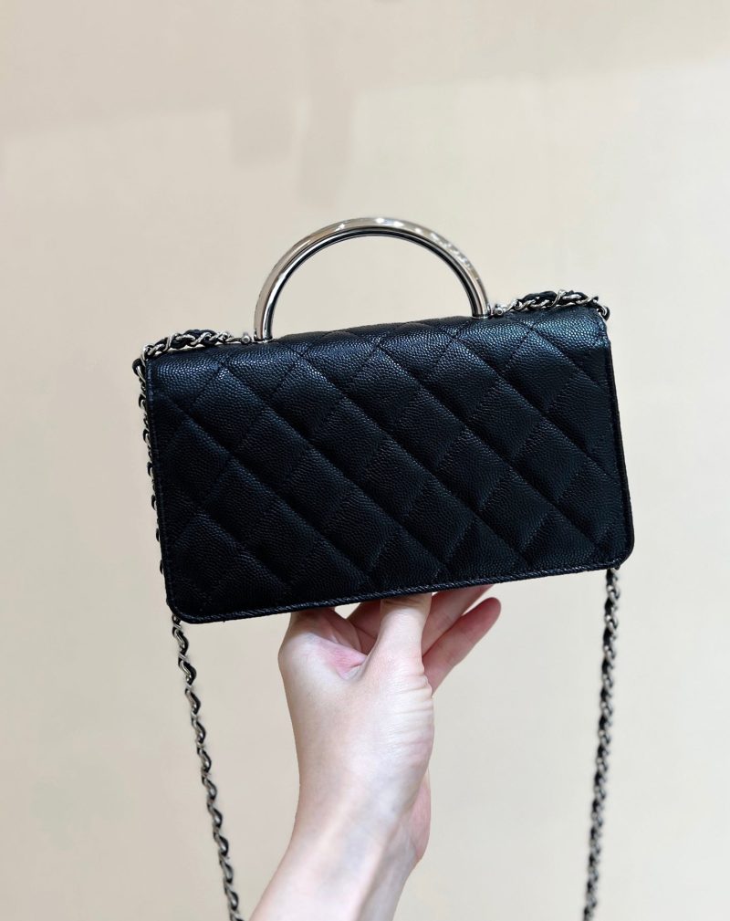 CC 25P Flap Bag Top Handle 18.5cm Black Grained Calfskin
