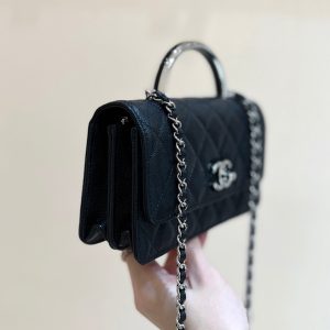 CC 25P Flap Bag Top Handle 18.5cm Black Grained Calfskin