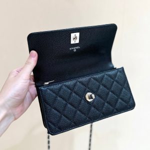 CC 25P Flap Bag Top Handle 18.5cm Black Grained Calfskin