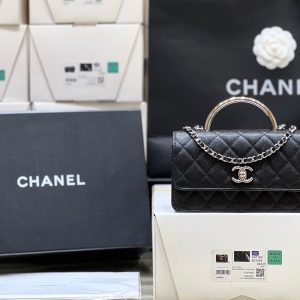 CC 25P Flap Bag Top Handle 18.5cm Black Grained Calfskin