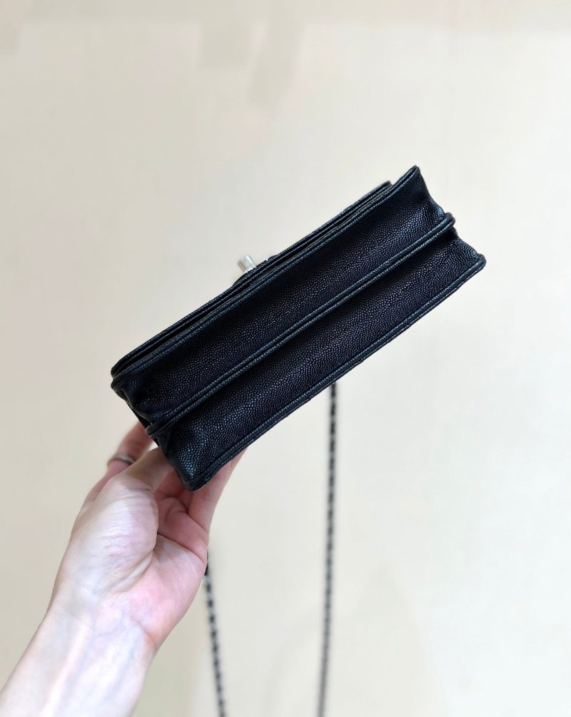 CC 25P Flap Bag Top Handle 18.5cm Black Grained Calfskin