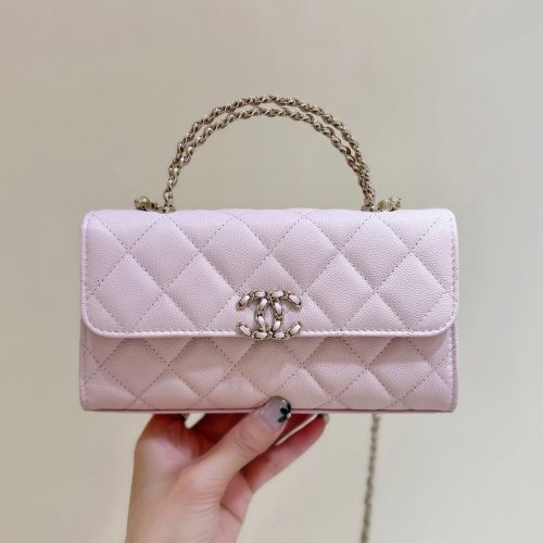 CC 25S Kelly Bag Top Handle 18cm Pink Grained Calfskin