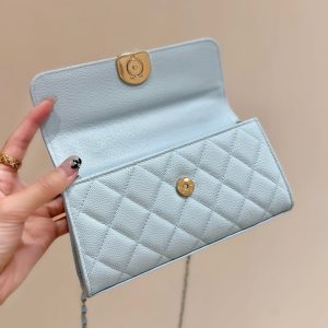 CC 25S Kelly Bag Top Handle 18cm Cloud Blue Grained Calfskin