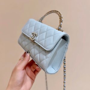 CC 25S Kelly Bag Top Handle 18cm Cloud Blue Grained Calfskin