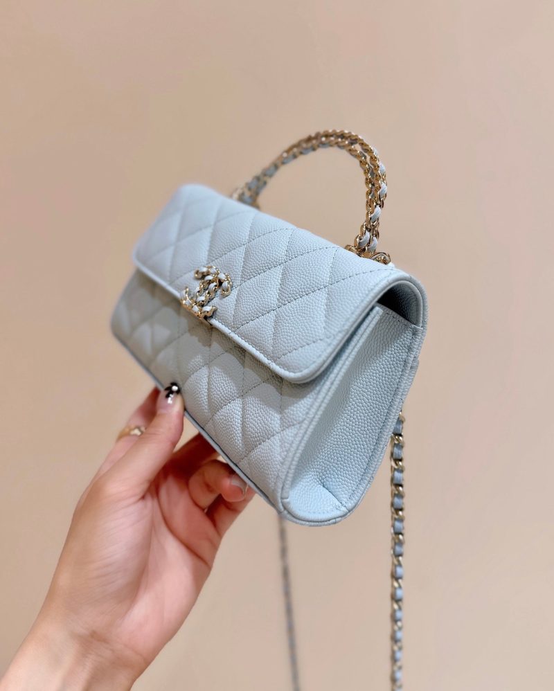 CC 25S Kelly Bag Top Handle 18cm Cloud Blue Grained Calfskin