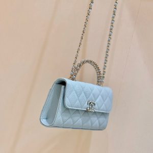 CC 25S Kelly Bag Top Handle 18cm Cloud Blue Grained Calfskin