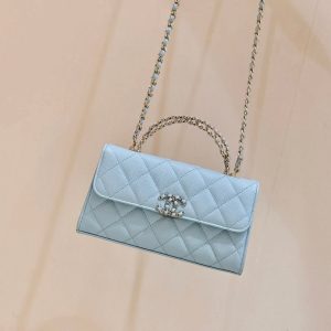 CC 25S Kelly Bag Top Handle 18cm Cloud Blue Grained Calfskin