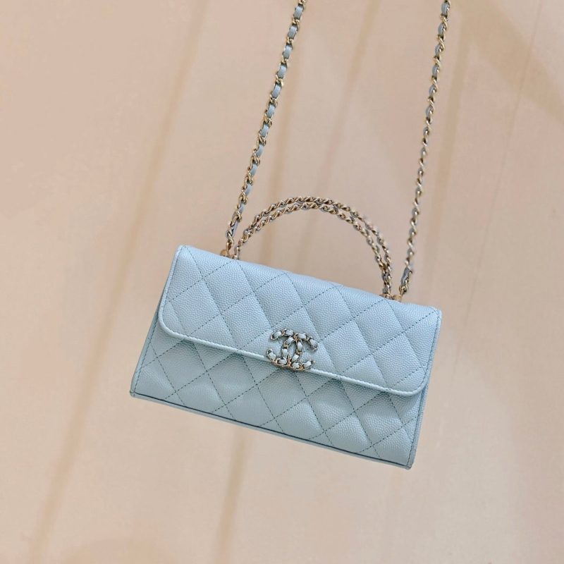 CC 25S Kelly Bag Top Handle 18cm Cloud Blue Grained Calfskin